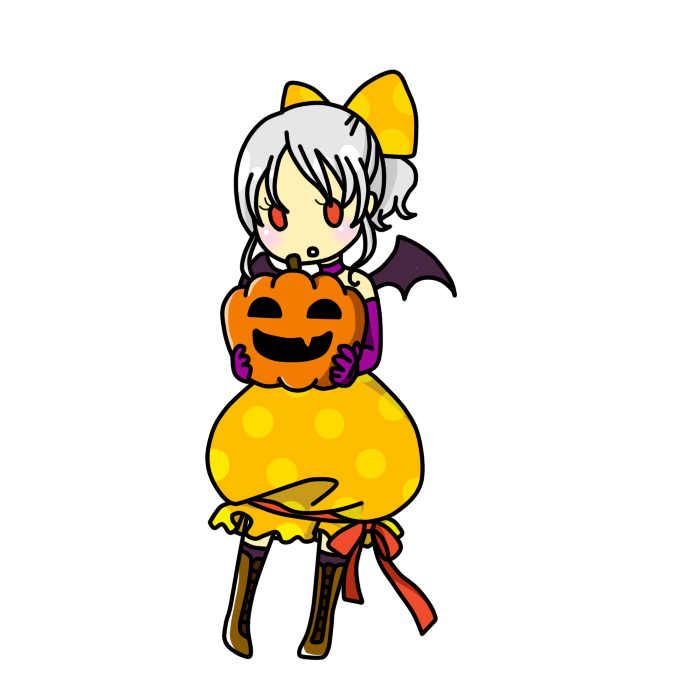 【ハロウィン用】かぼちゃを抱える少女のフリーイラスト
